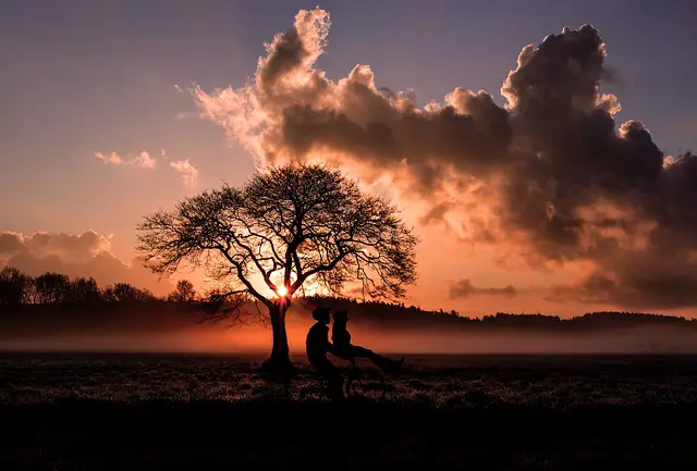 a couple at sunset